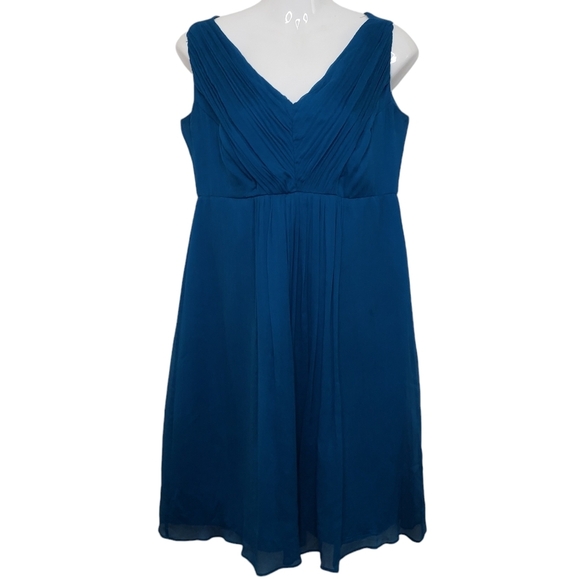 J Crew Silk Dress Lined V Neck Back Sleeveless Teal Blue Size 12 Petite - Picture 1 of 15